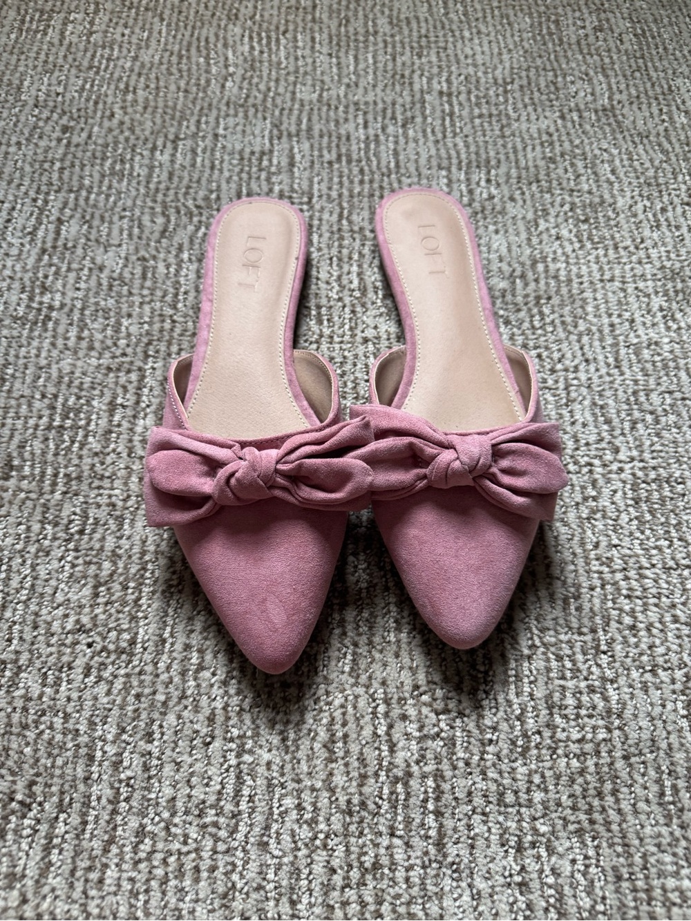 LOFT Dusty Pink Bow Pointed Slip-On Mules